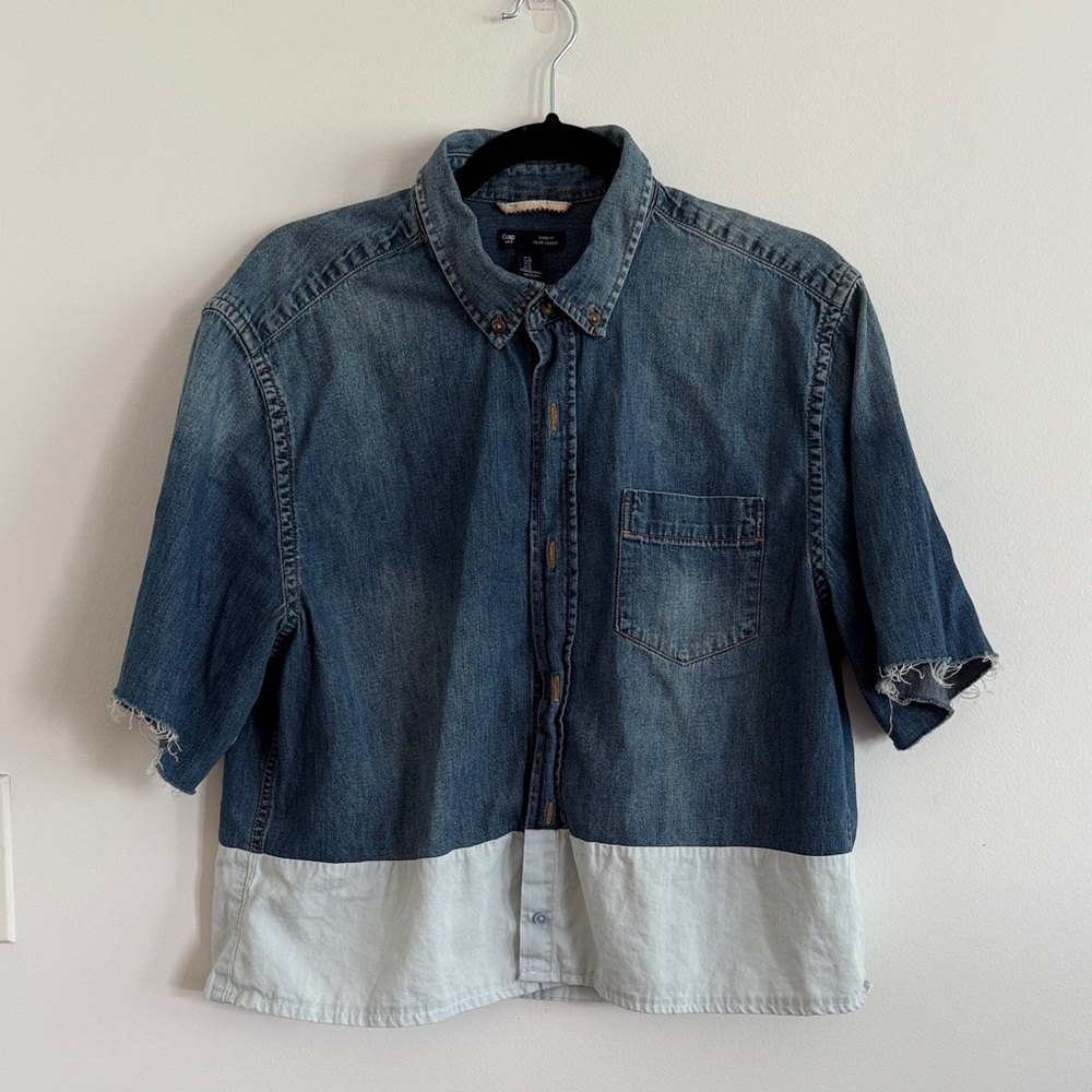 one of a kind mismatch denim button down